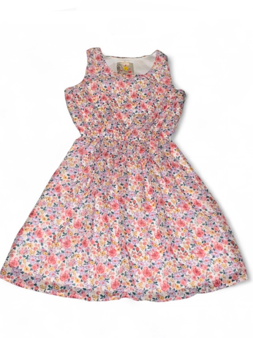 Girls' Pink Floral Sleeveless Cotton Dress